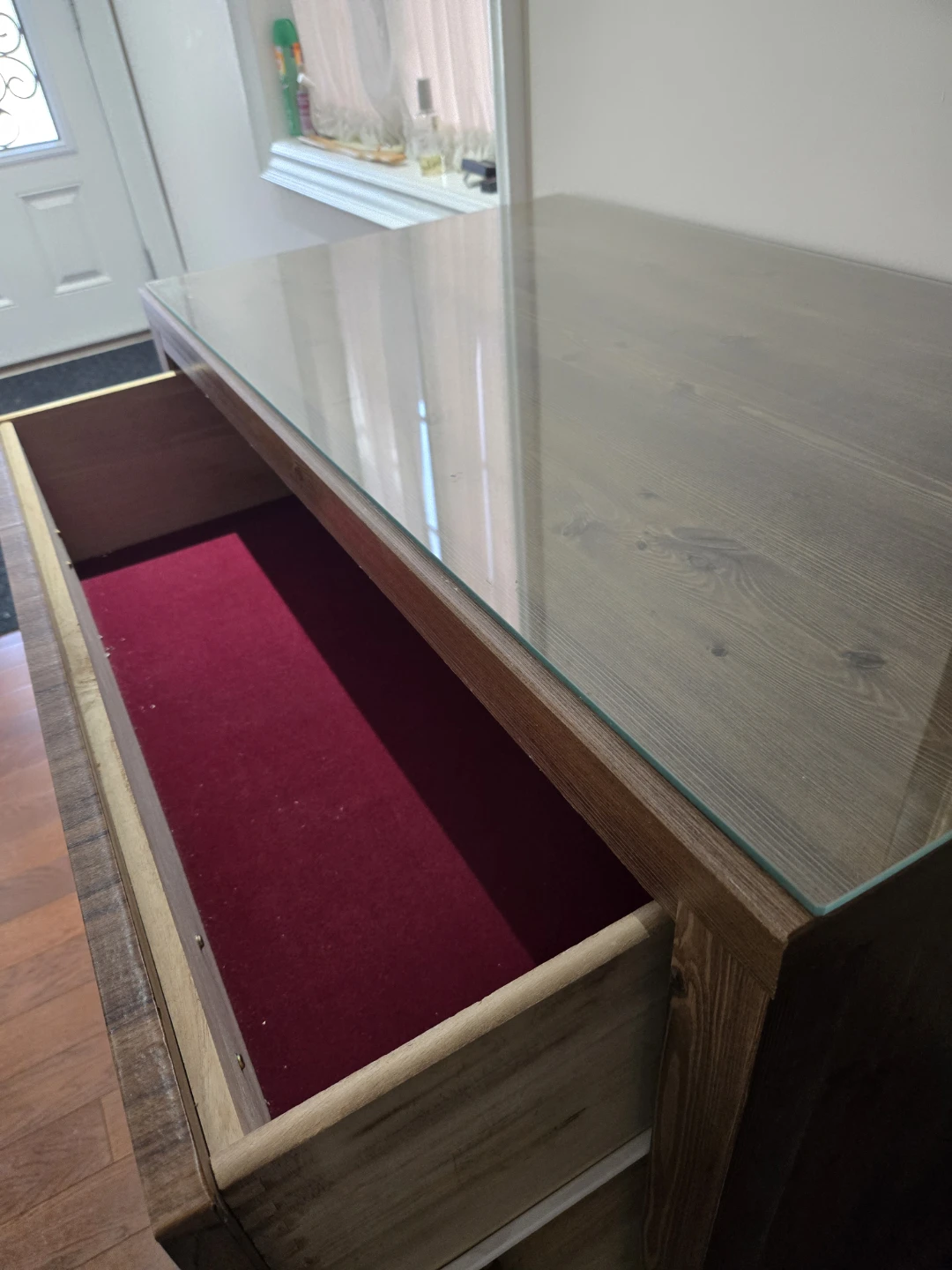 Vintage 3-Drawer Wood Dresser with Woven Fronts and Glass Top - photo 3