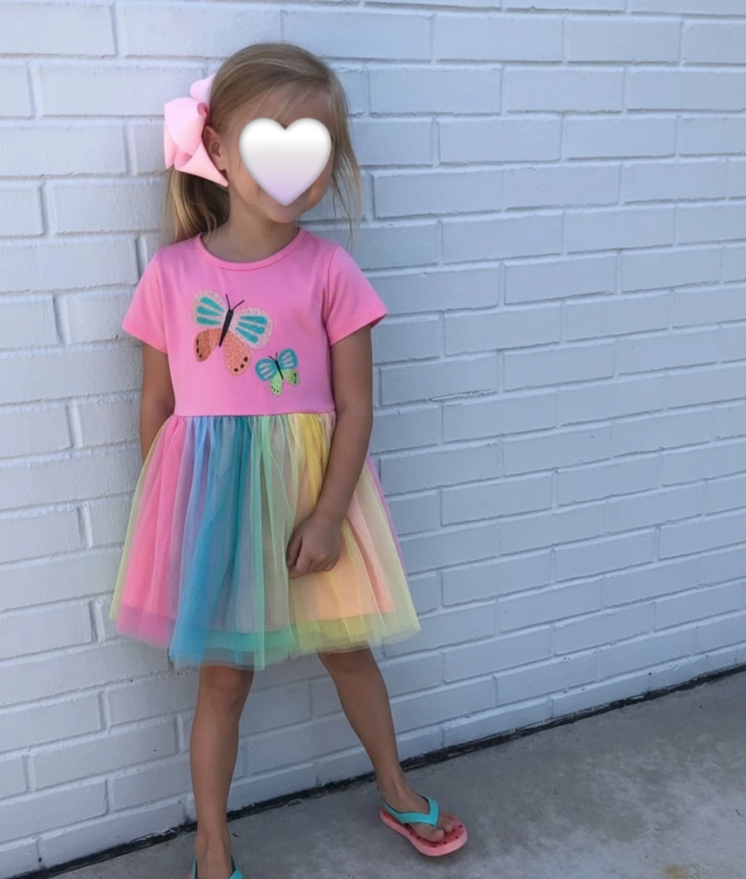 Rainbow Tulle Girls Dress Size 5Y Pink Butterfly Casual Party