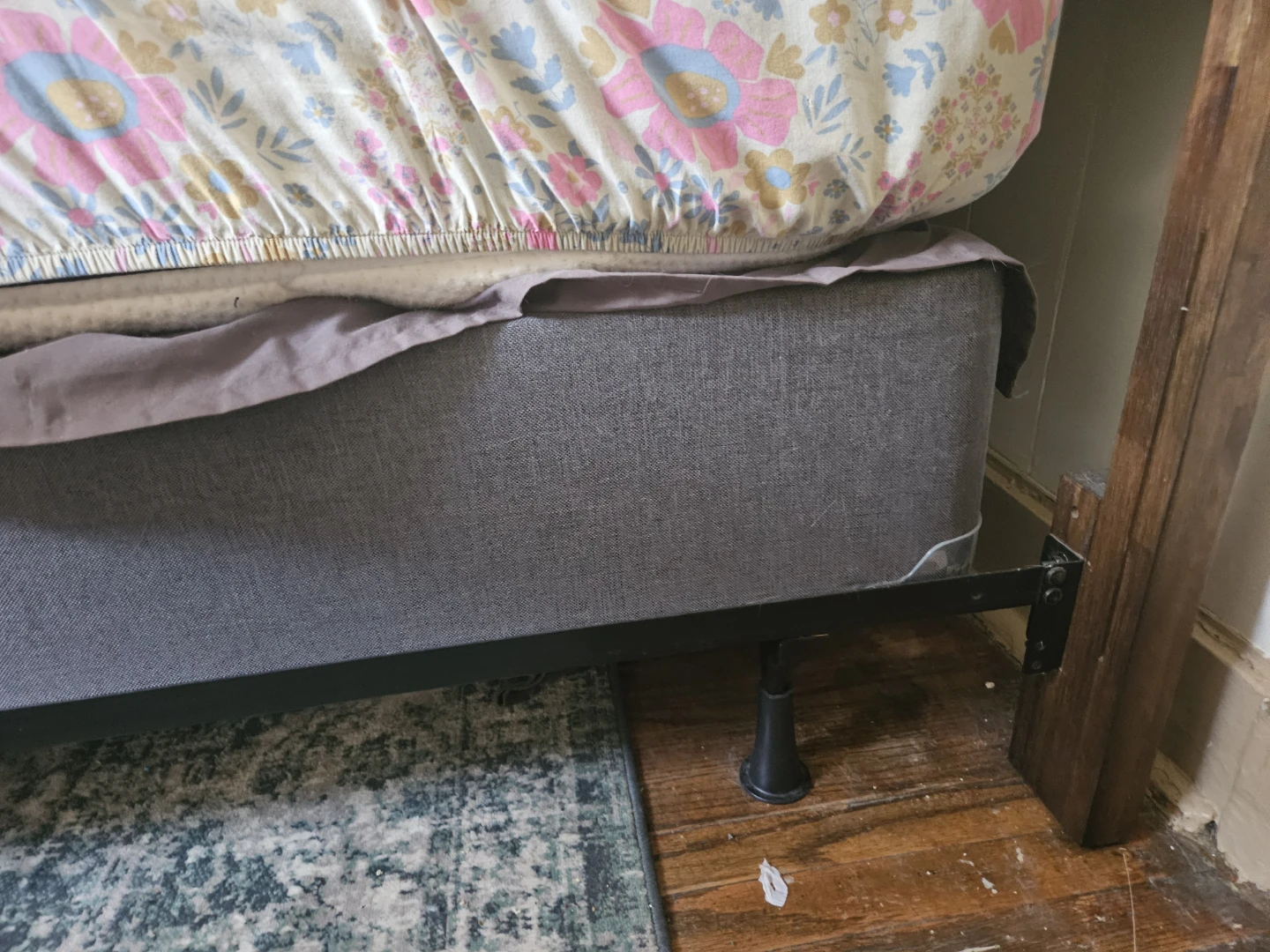 Full sized bed frame with box spring and wooden headboard - photo 2