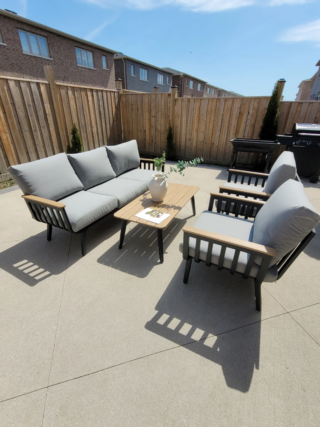 Aluminum Grey Outdoor Sofa and Chair Set with Coffee Table
