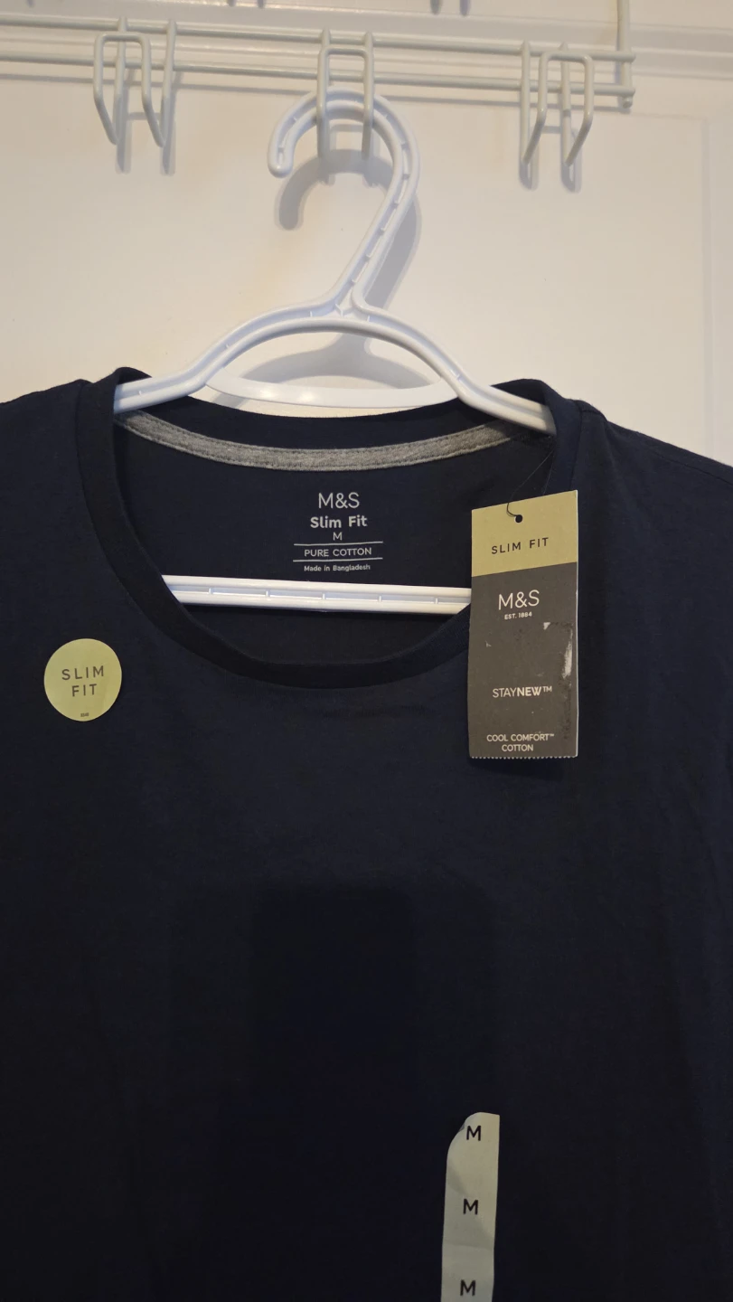 M&S Slim Fit Pure Cotton T-Shirt - Navy - Size M - photo 2