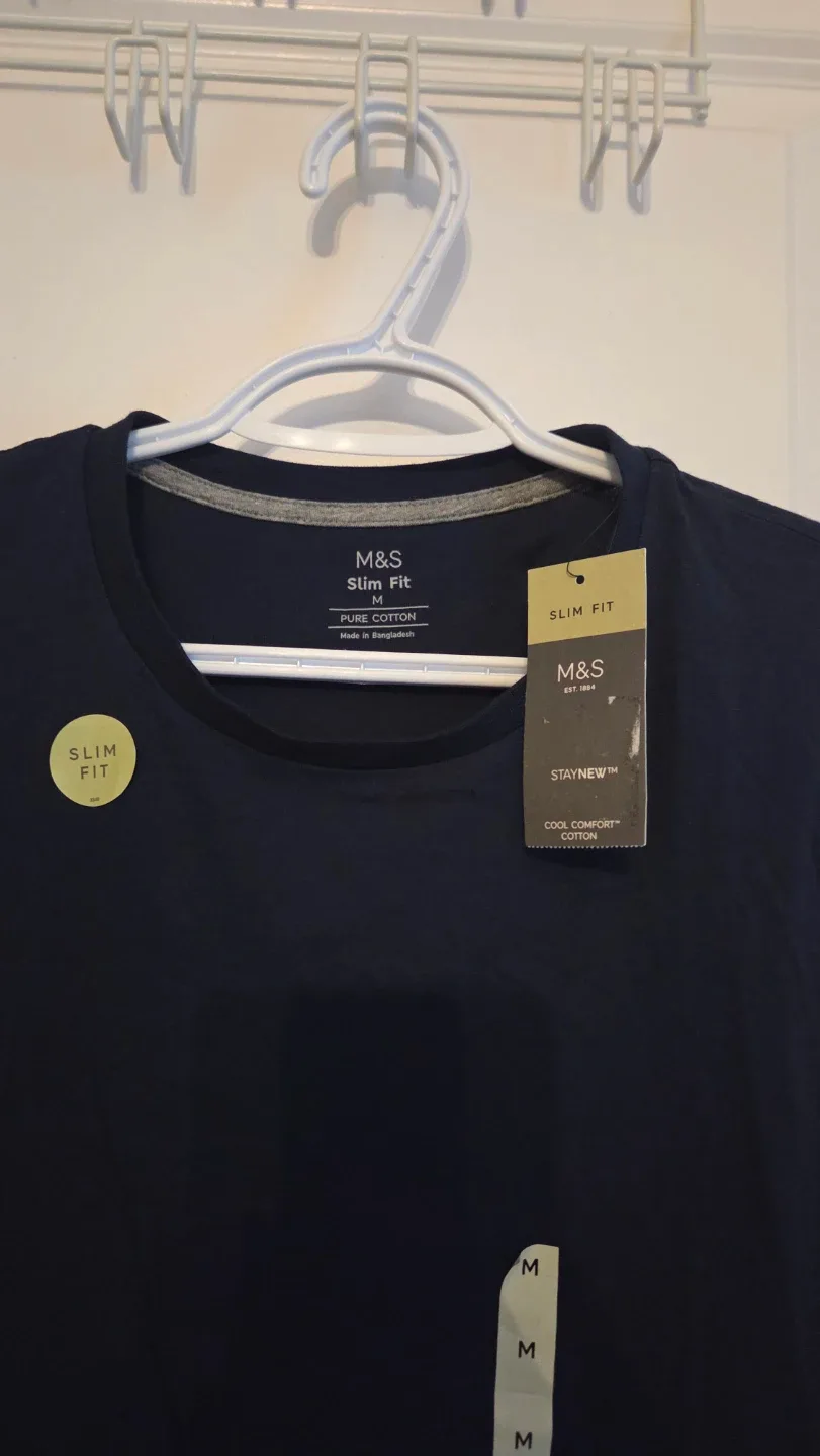 M&S Slim Fit Pure Cotton T-Shirt - Navy - Size M - photo 2