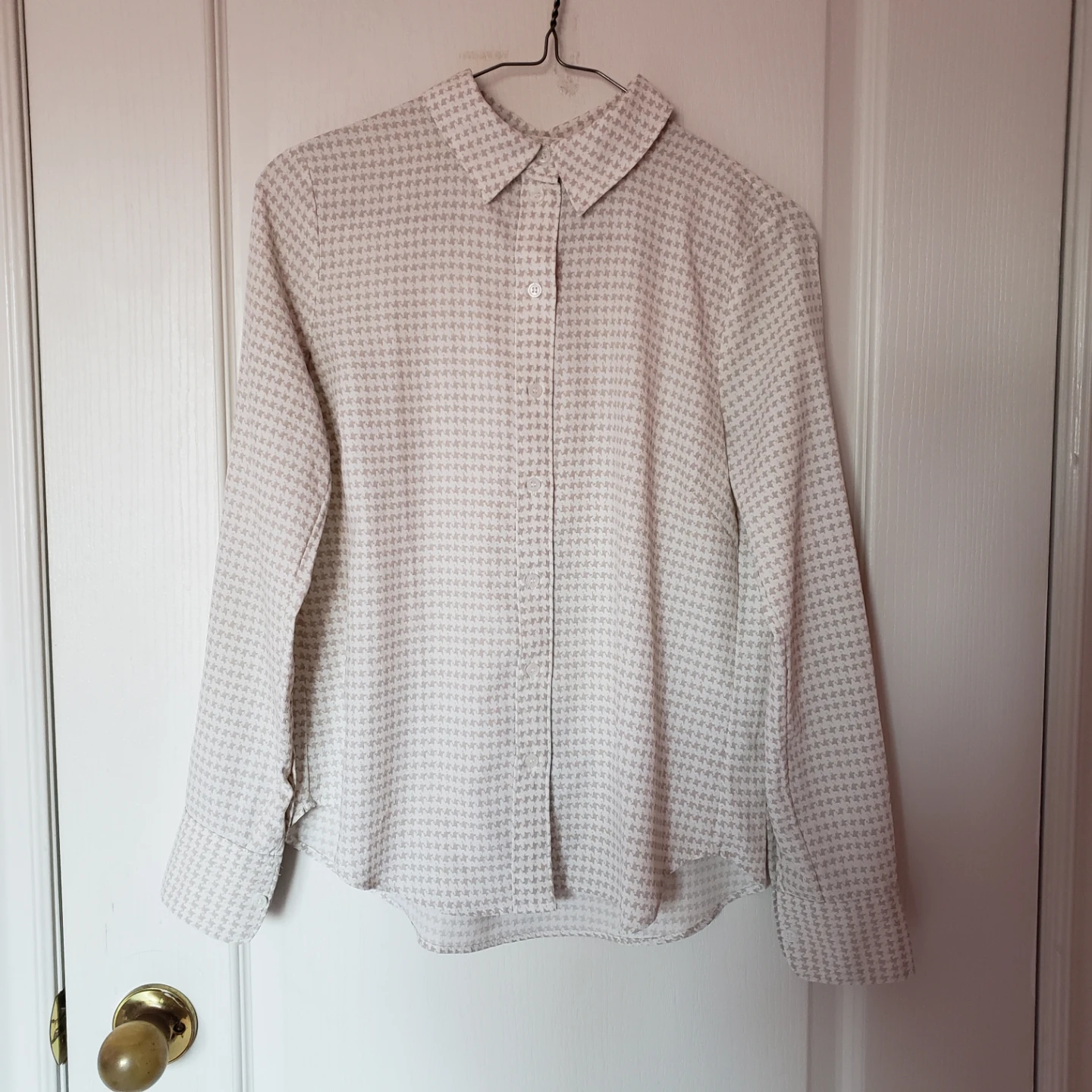 Beige Checkered Button-Down Blouse - photo 2