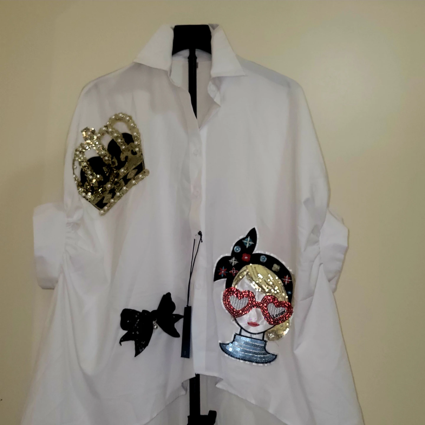 White Button-Up Shirt with Embellishments - photo 2