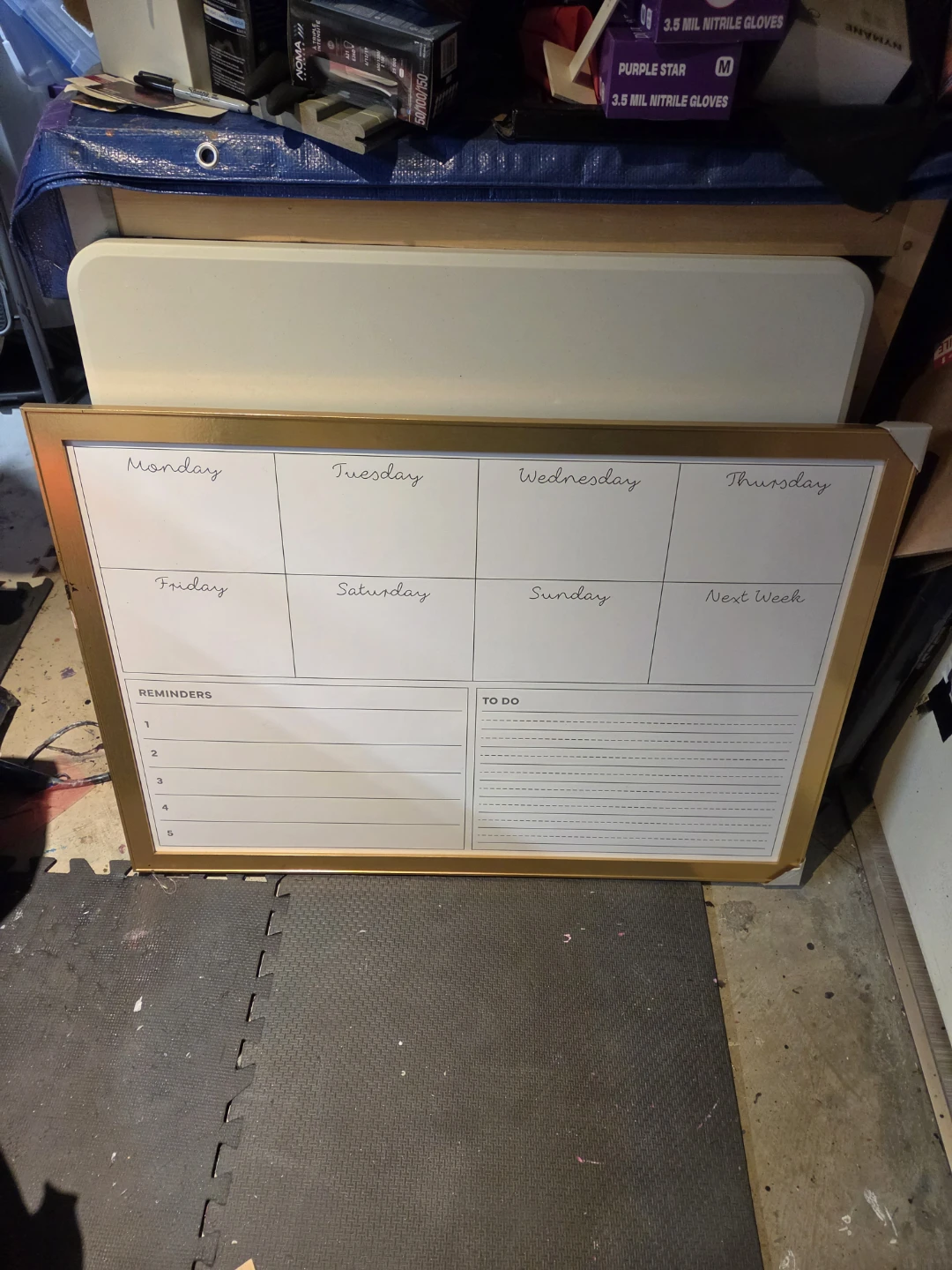 Weekly Planner Whiteboard with Gold Frame