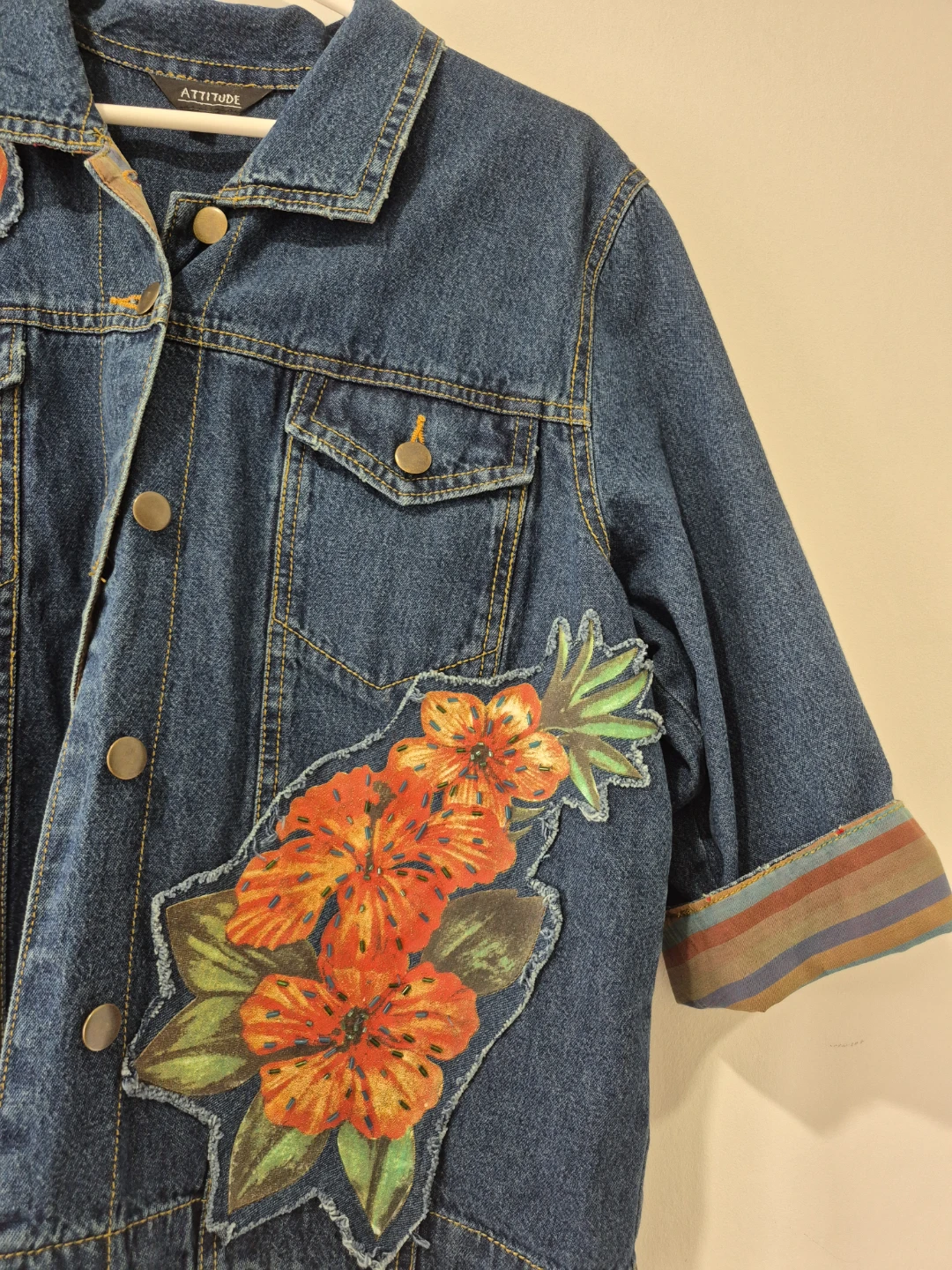 ATTITUDE Denim Jacket with Floral Embroidery - photo 4