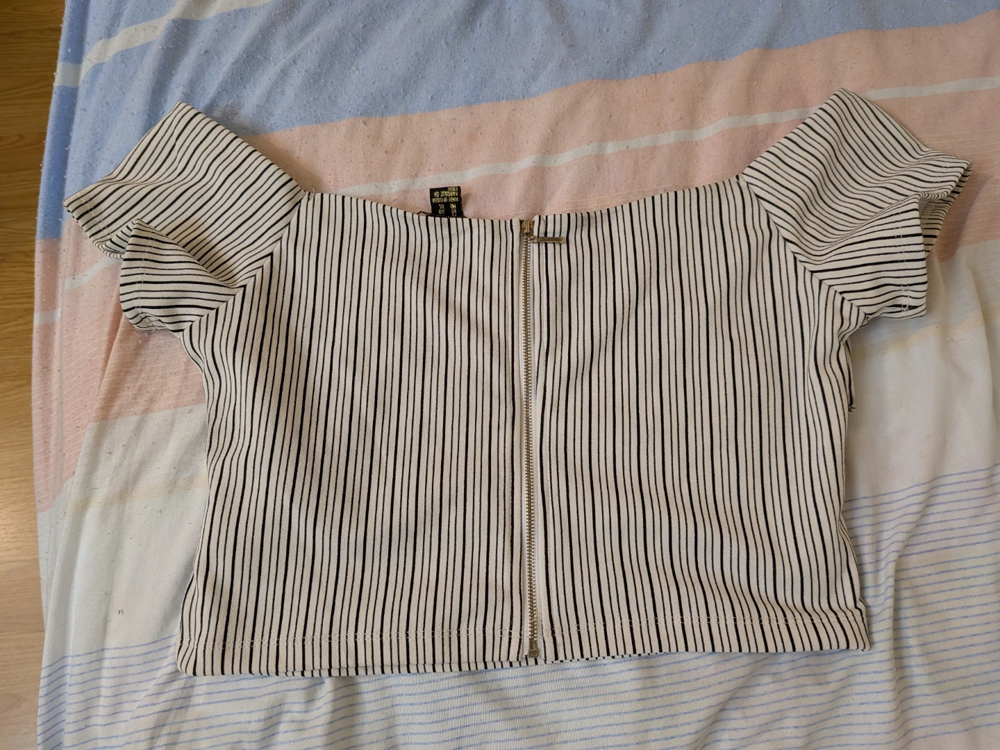 Black and White Striped Off-the-Shoulder Top - photo 2