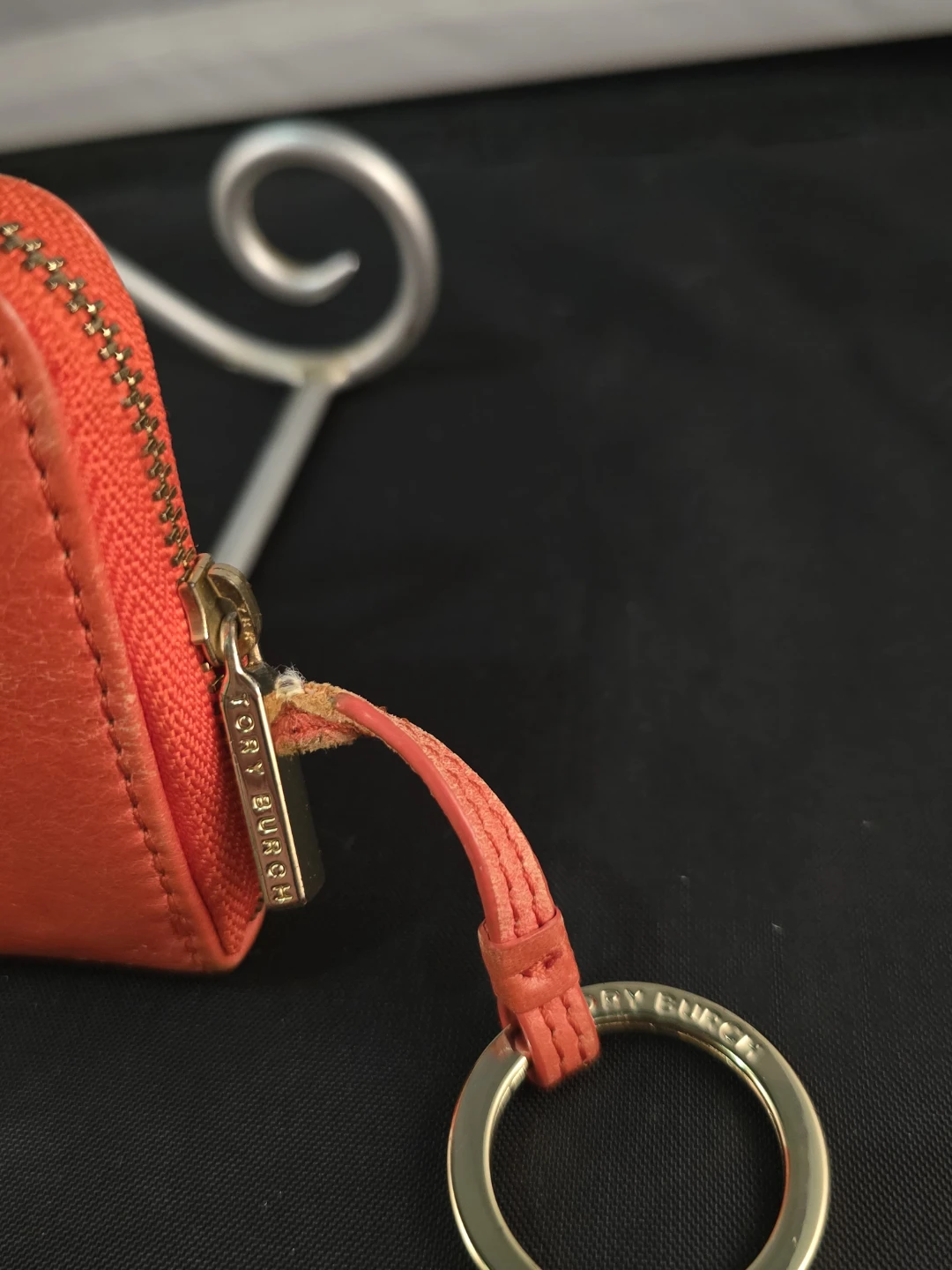 Tory Burch Orange Leather Coin Pouch with Keychain - photo 3