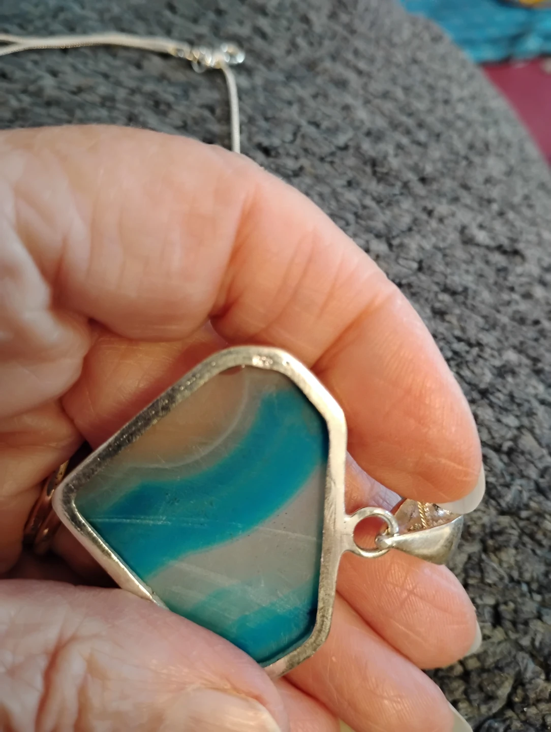 Sterling Silver Blue Agate Necklace - photo 3