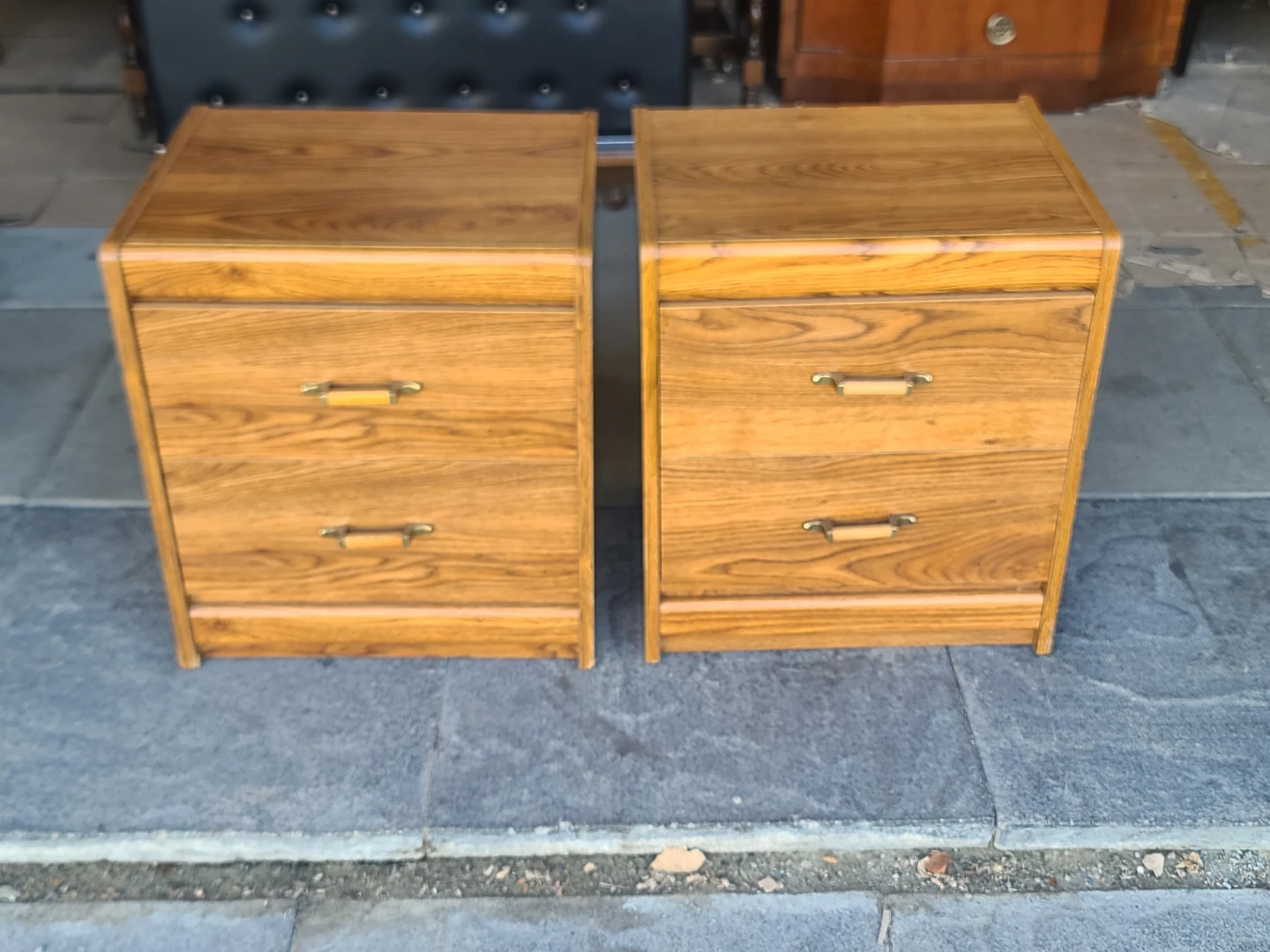 Pair of Wood Grain Two-Drawer Nightstands