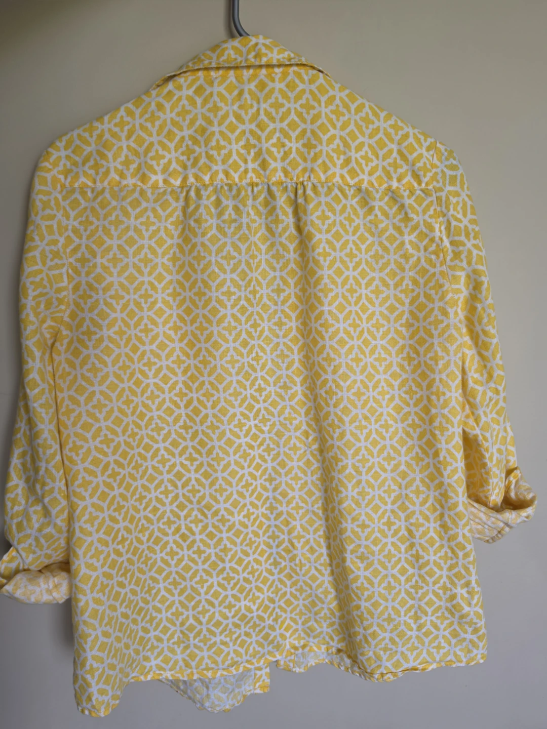 Charter Club Yellow Geometric Print Linen Shirt - Size M - photo 5