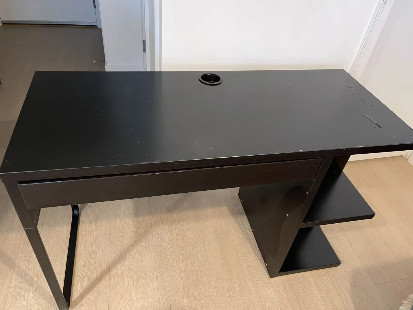 Ikea Black Desk with Drawer and Shelves