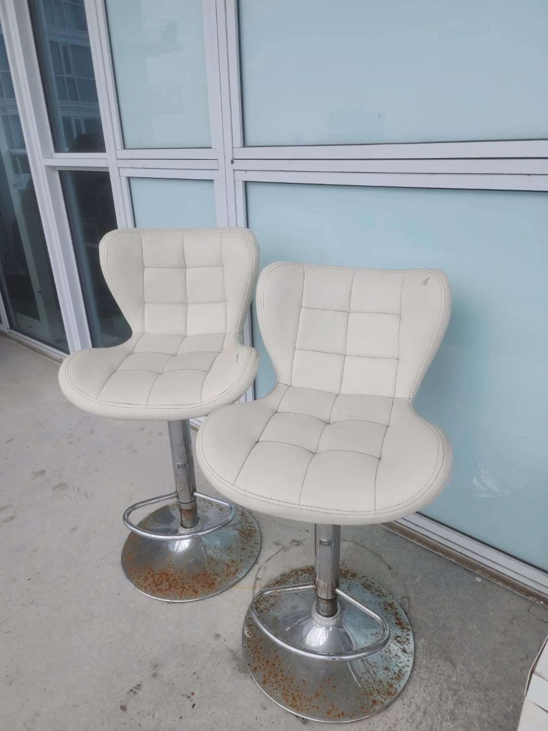 MOVE OUT SALE - Pair of White Faux Leather Bar Stools