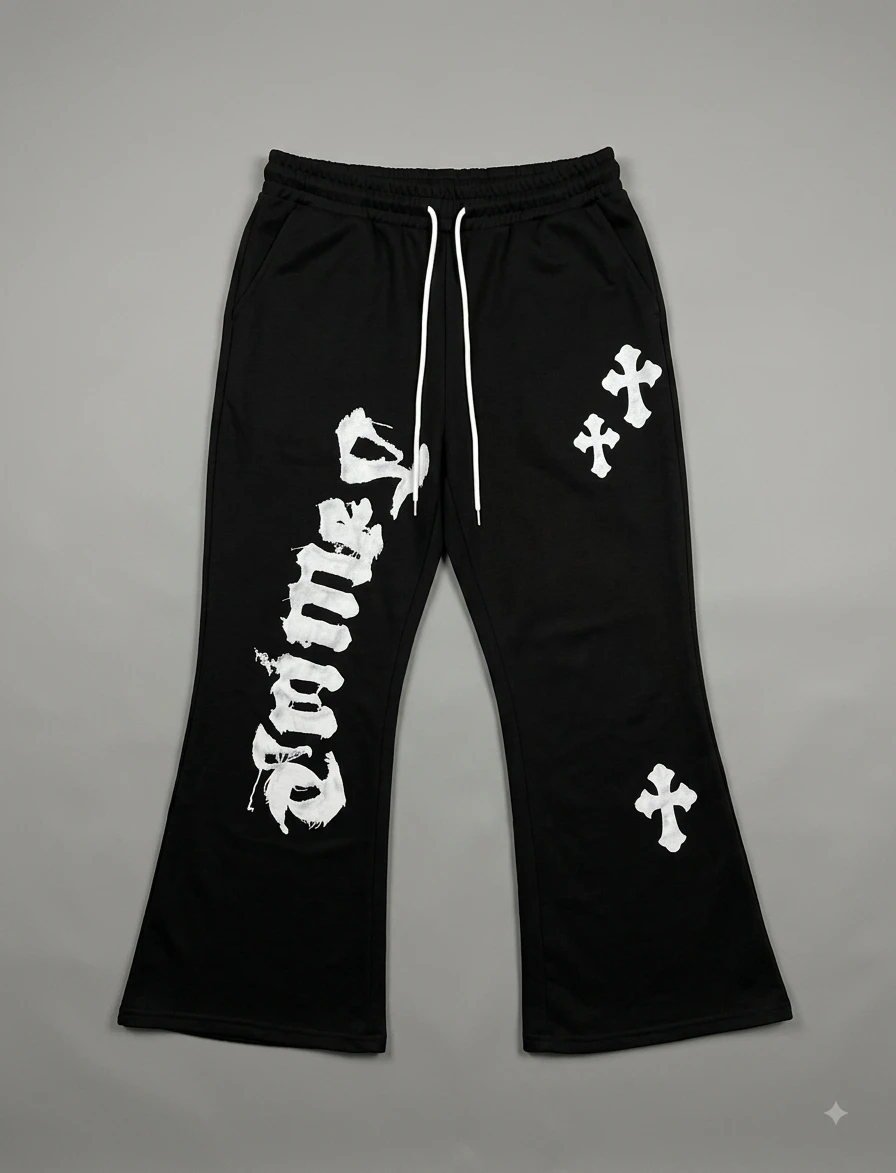 Black Flare Sweatpants with White Graphics
