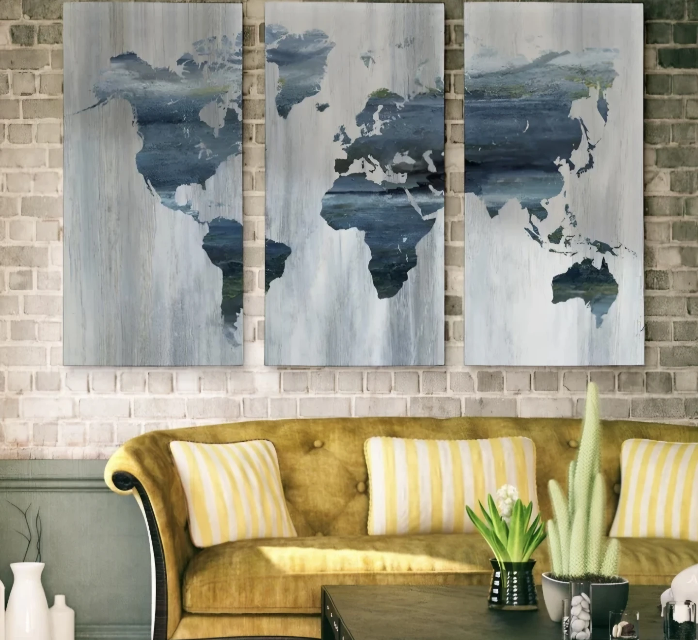 World Map Canvas Art - 3 Piece Set