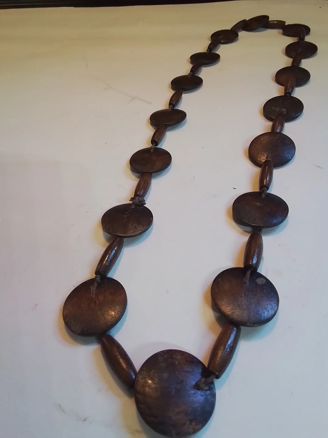 Vintage Boho Organic Flat Wood Disc Statement Necklace - photo 2