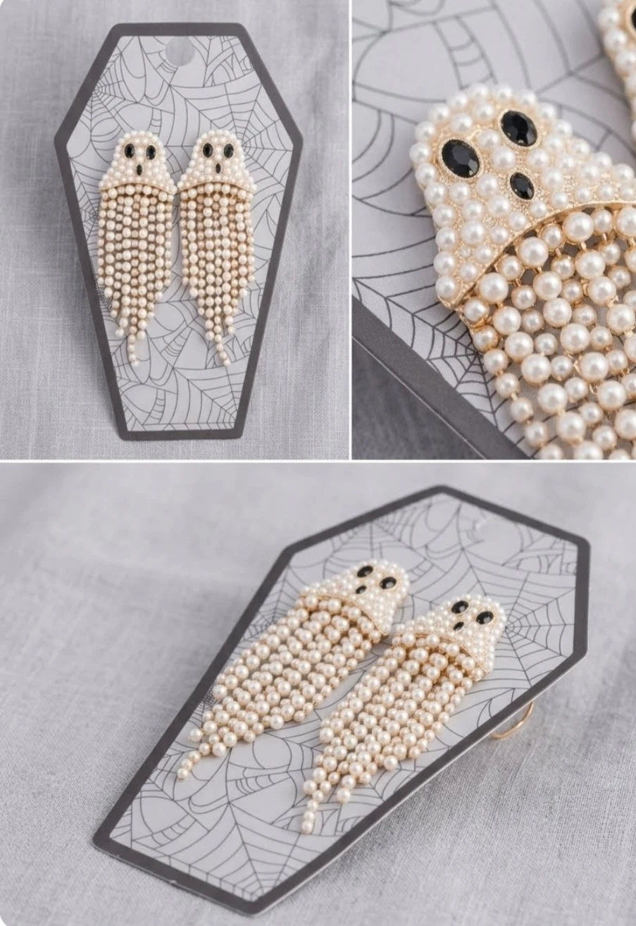 New Halloween Pearl Ghost Fringe Earrings - photo 3