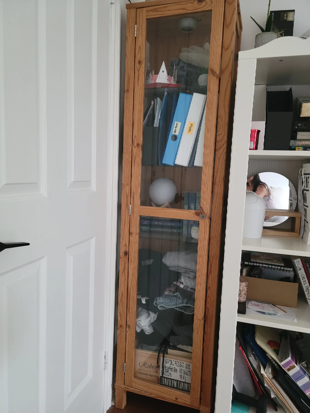 IKEA Hemnes glass-door cabinet in light brown pine