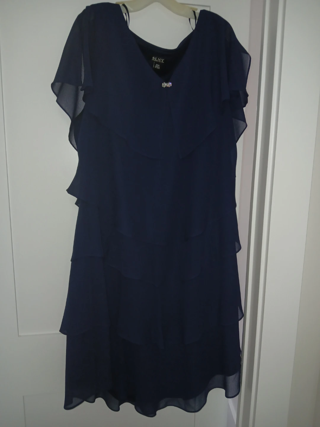 SLNY Navy Tiered Chiffon Dress