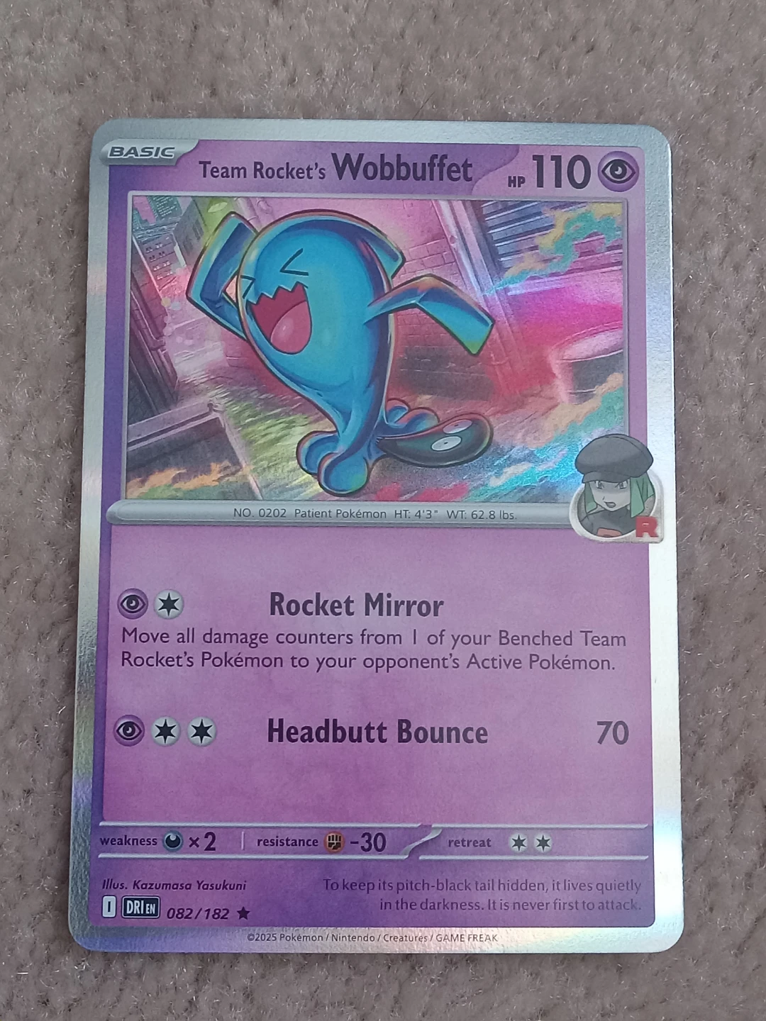 Team Rocket's Wobbuffet Pokémon Card Near Mint