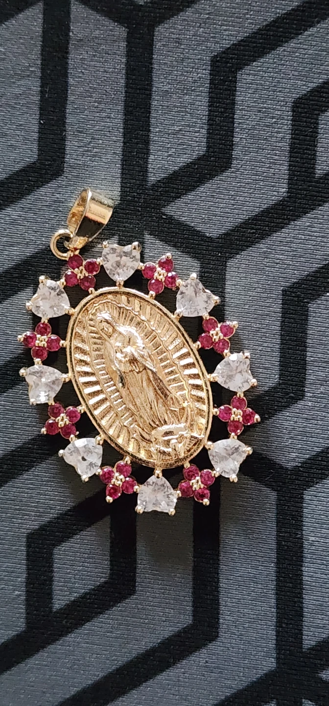 Gold plated Virgin Mary Pendant with Rhinestones