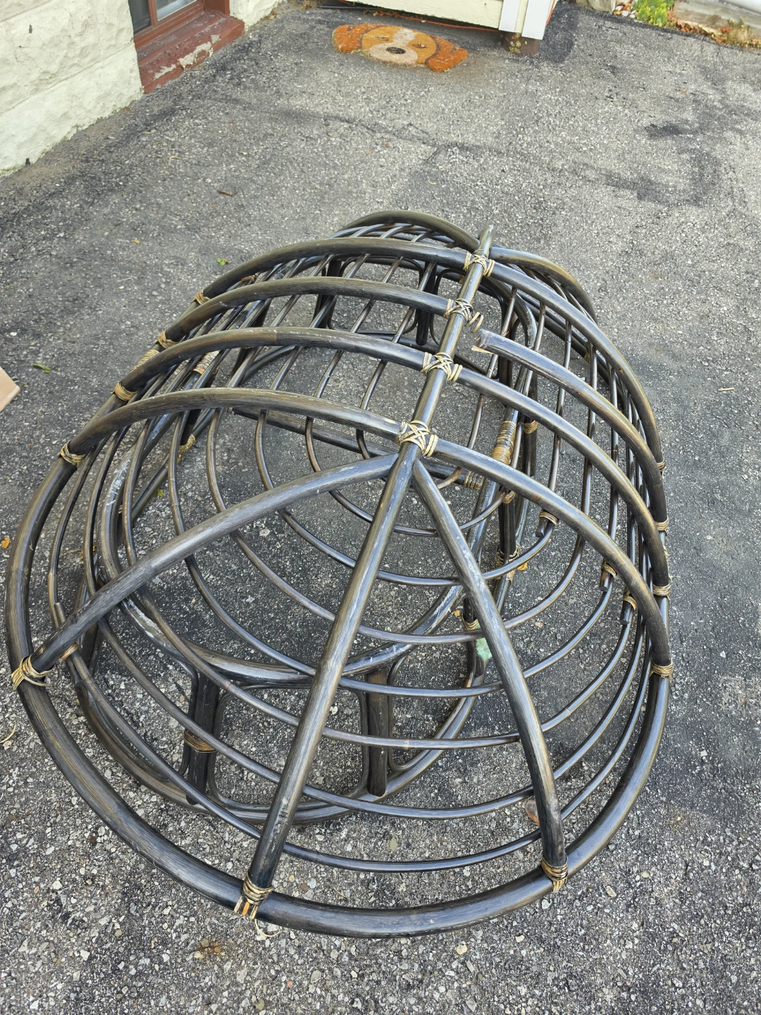 Rattan Egg Chair Frame with Blue Cushion