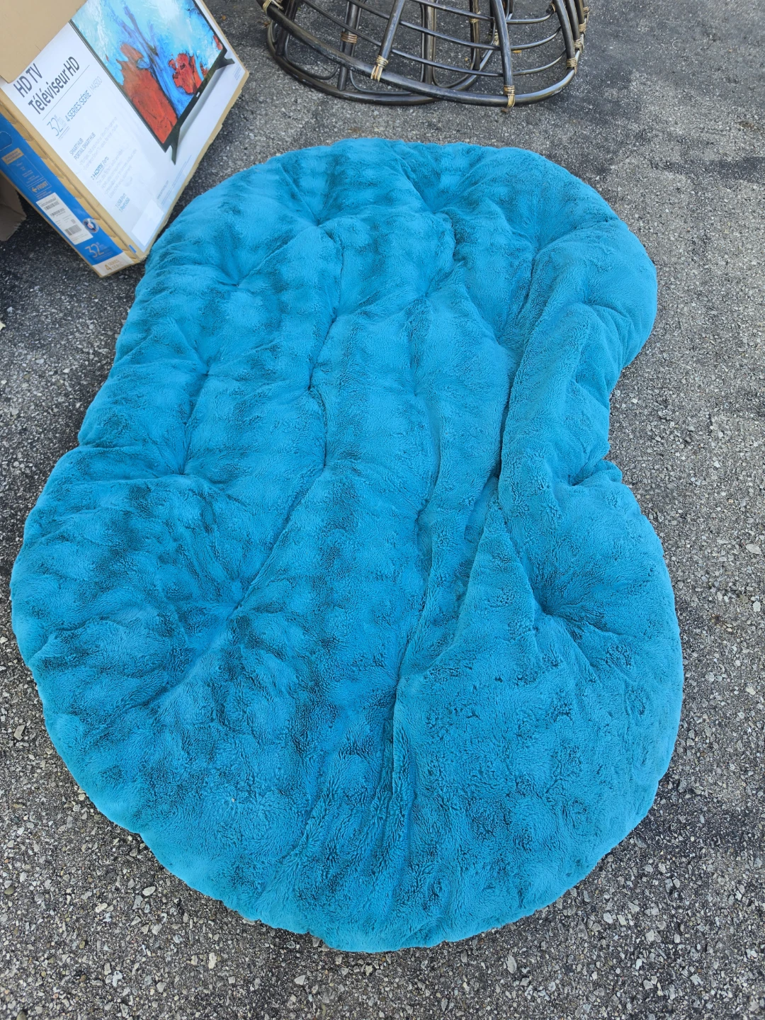 Rattan Egg Chair Frame with Blue Cushion - photo 2