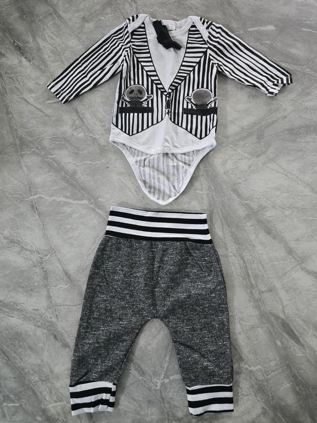 0-3 months Baby Boy's Striped Costume Bodysuit and Pants Set - photo 2