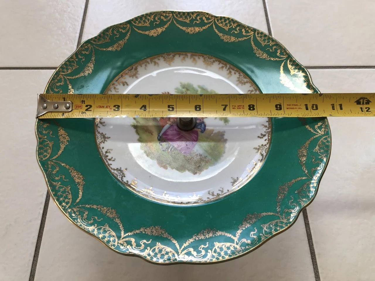 Vintage Footed Cake Stand with Romantic Scene - photo 3
