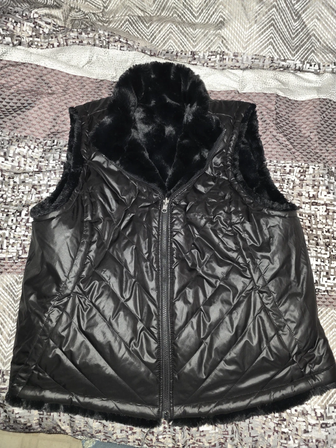 New!! Black Reversible Faux Fur & Quilted Vest