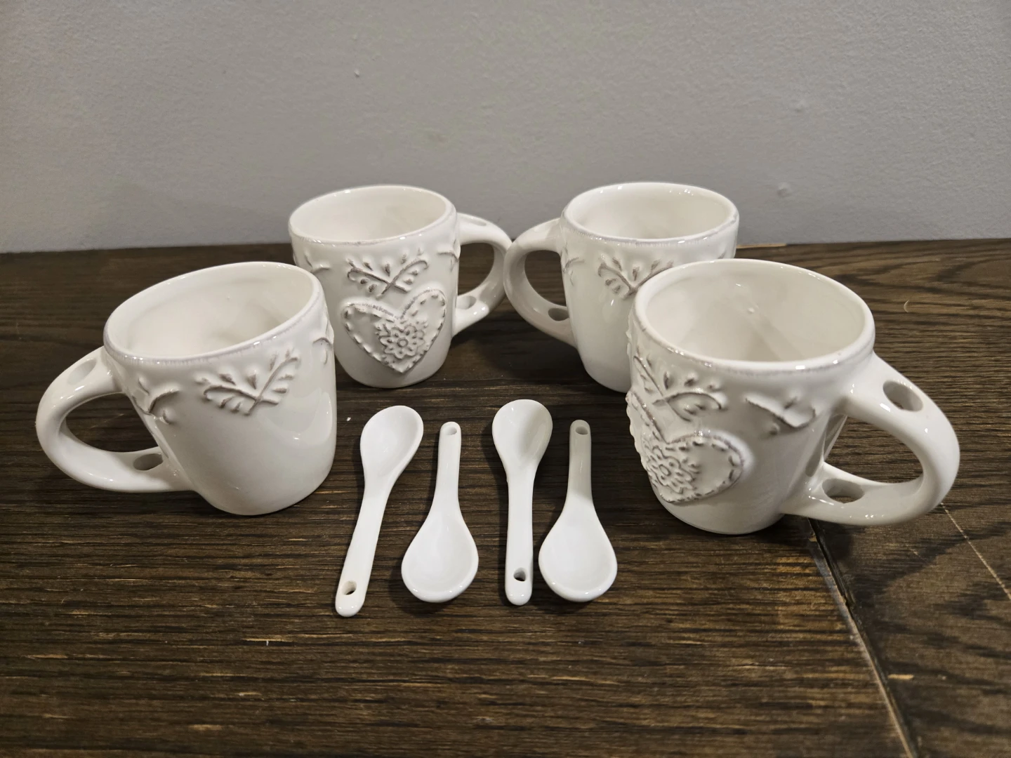 Set of 4 White Ceramic Espresso Cups with Spoons and Stand - photo 5