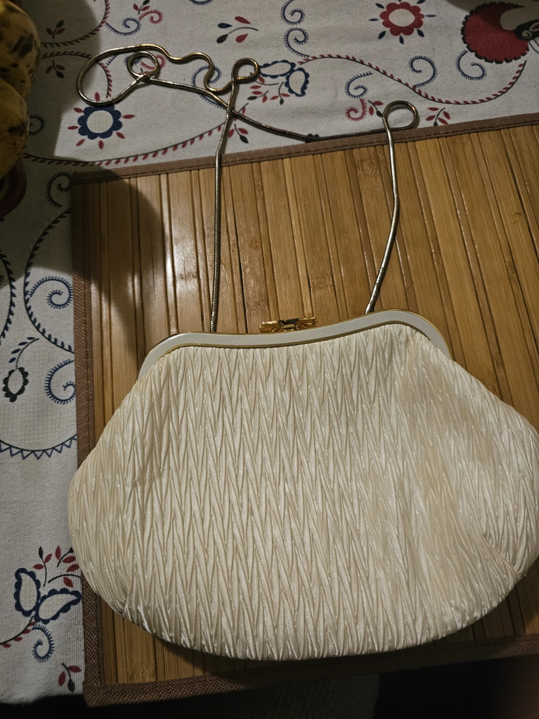 Cream Evening Clutch Purse with Chain Strap