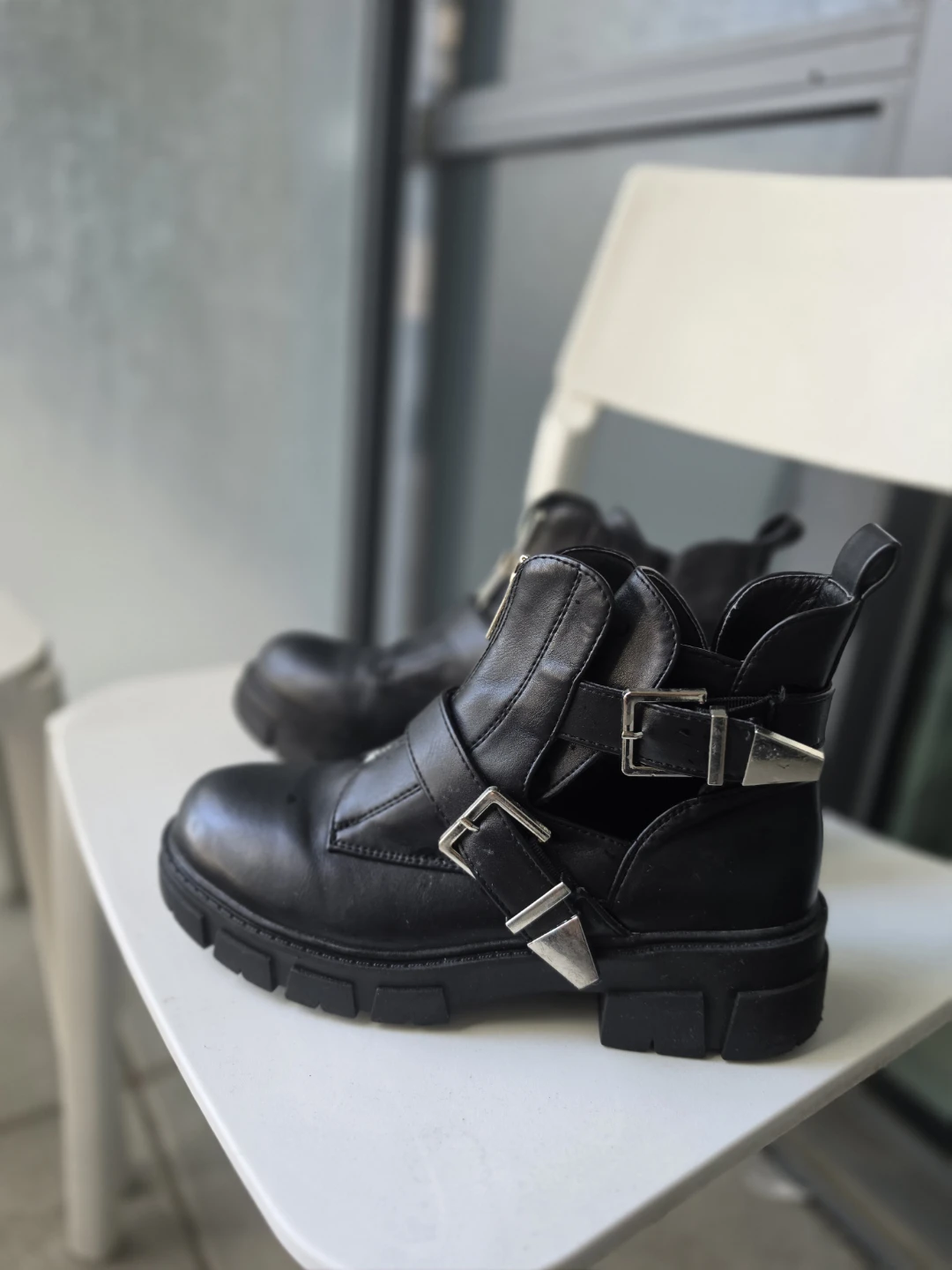 Black Buckle Strap Combat Boots