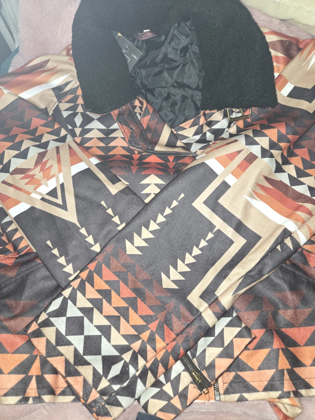 Women's Aztec Print Faux Leather Moto Jacket