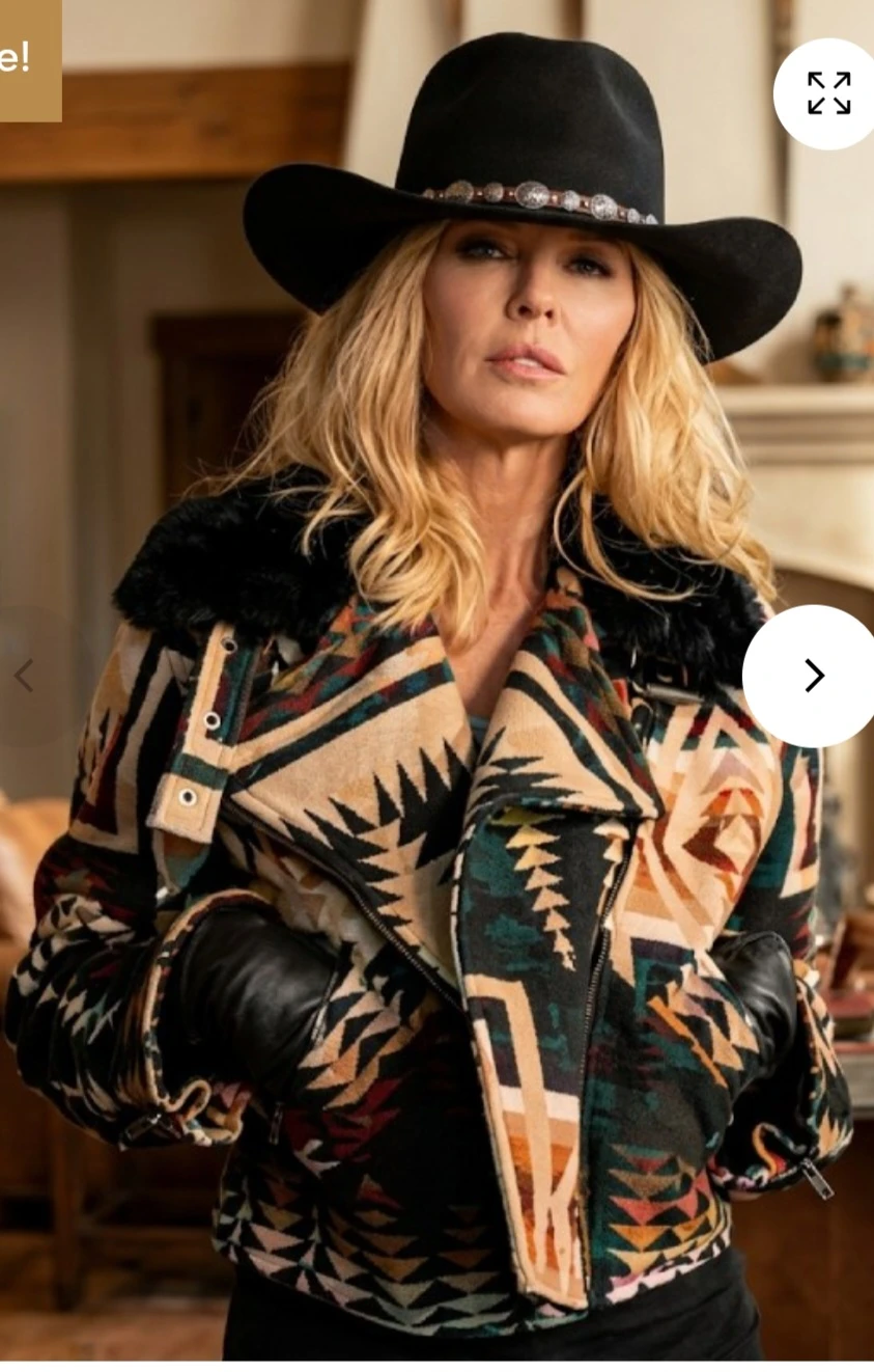 Women's Aztec Print Faux Leather Moto Jacket - photo 2