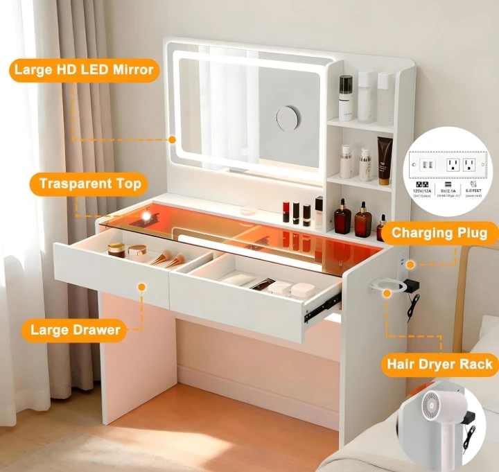 Makeup Vanity with Lighted Mirror and RGB Strip - photo 3