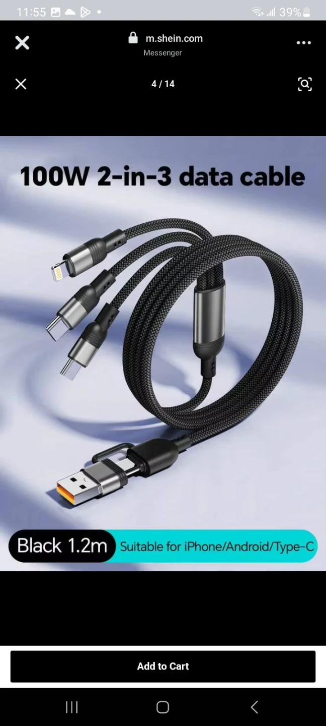 100W 2-in-3 Fast Charging Data Cable 1.2m - photo 4