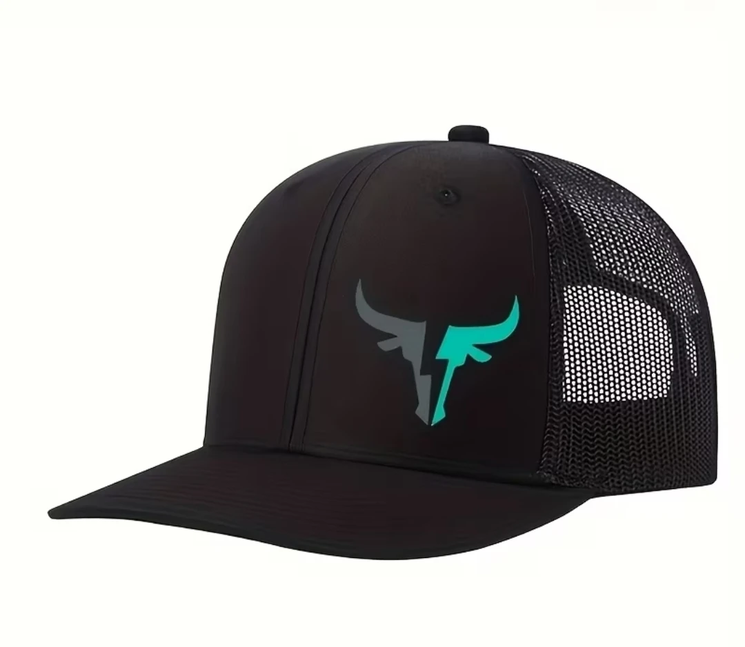 Black Trucker Hat with Bull Logo