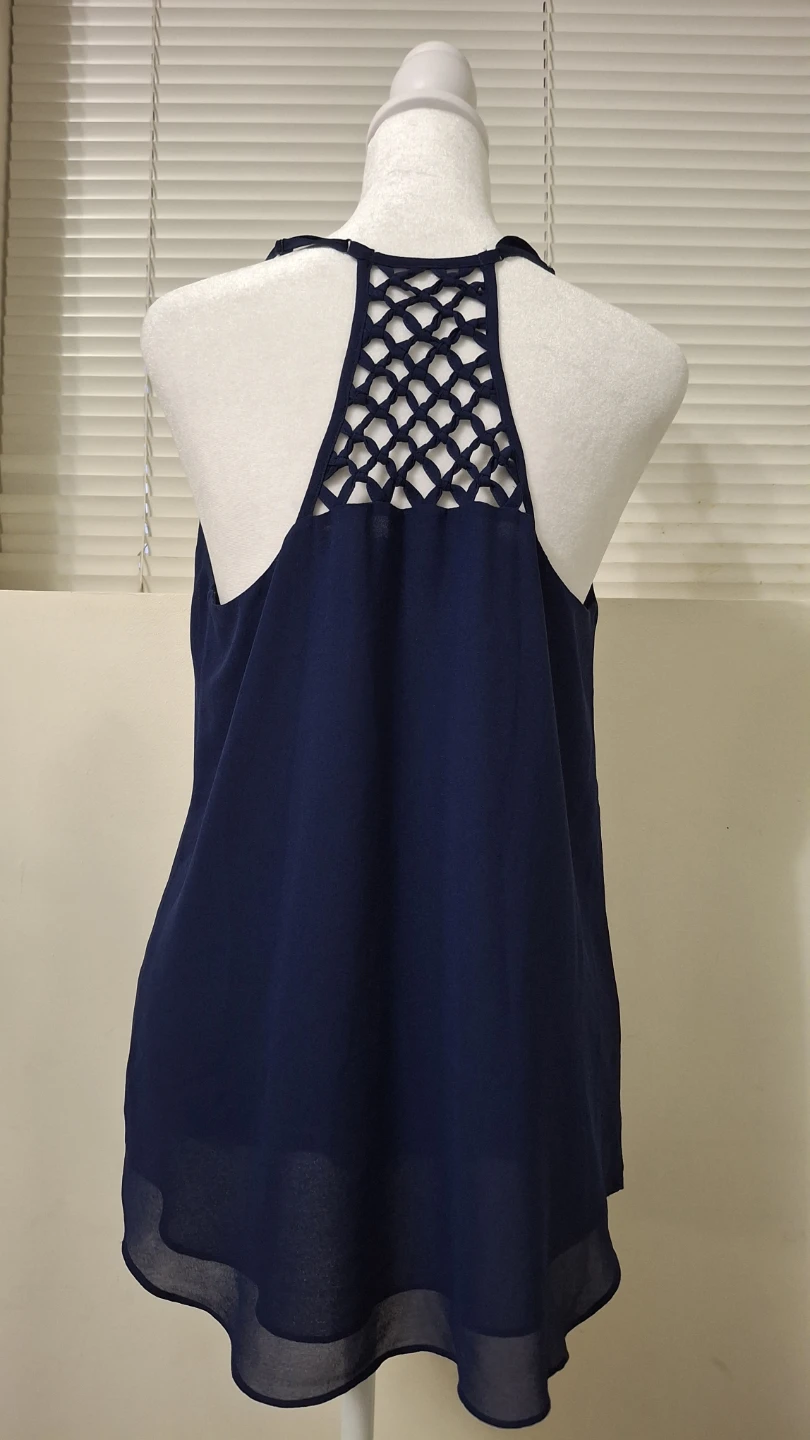Naked Zebra Navy Blue Macrame Crochet Back Tank Top Size M - photo 5
