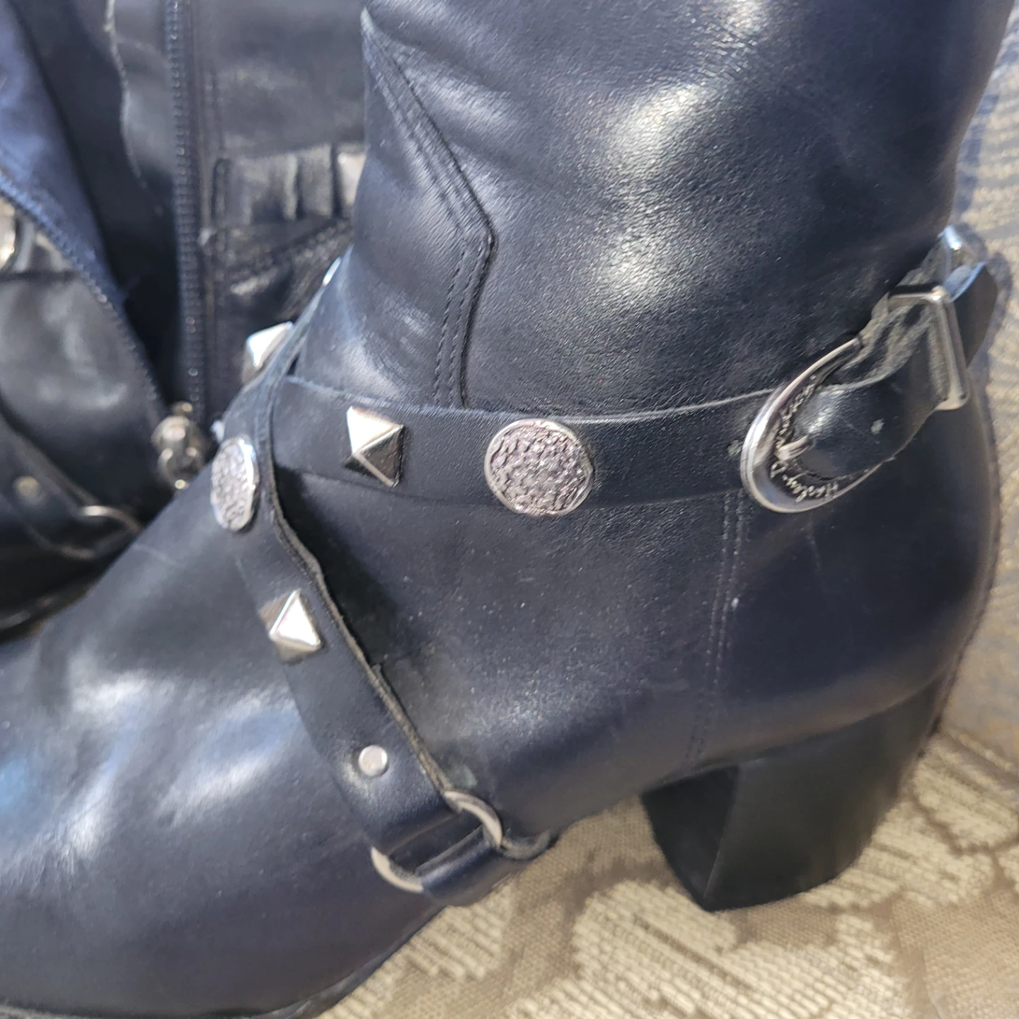 Harley-Davidson Black Leather Studded Biker Boots