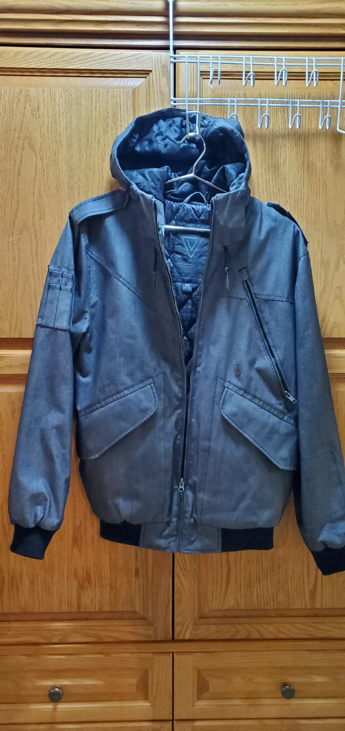 Volcom Grey Hooded Bomber Jacket Size Medium - photo 2