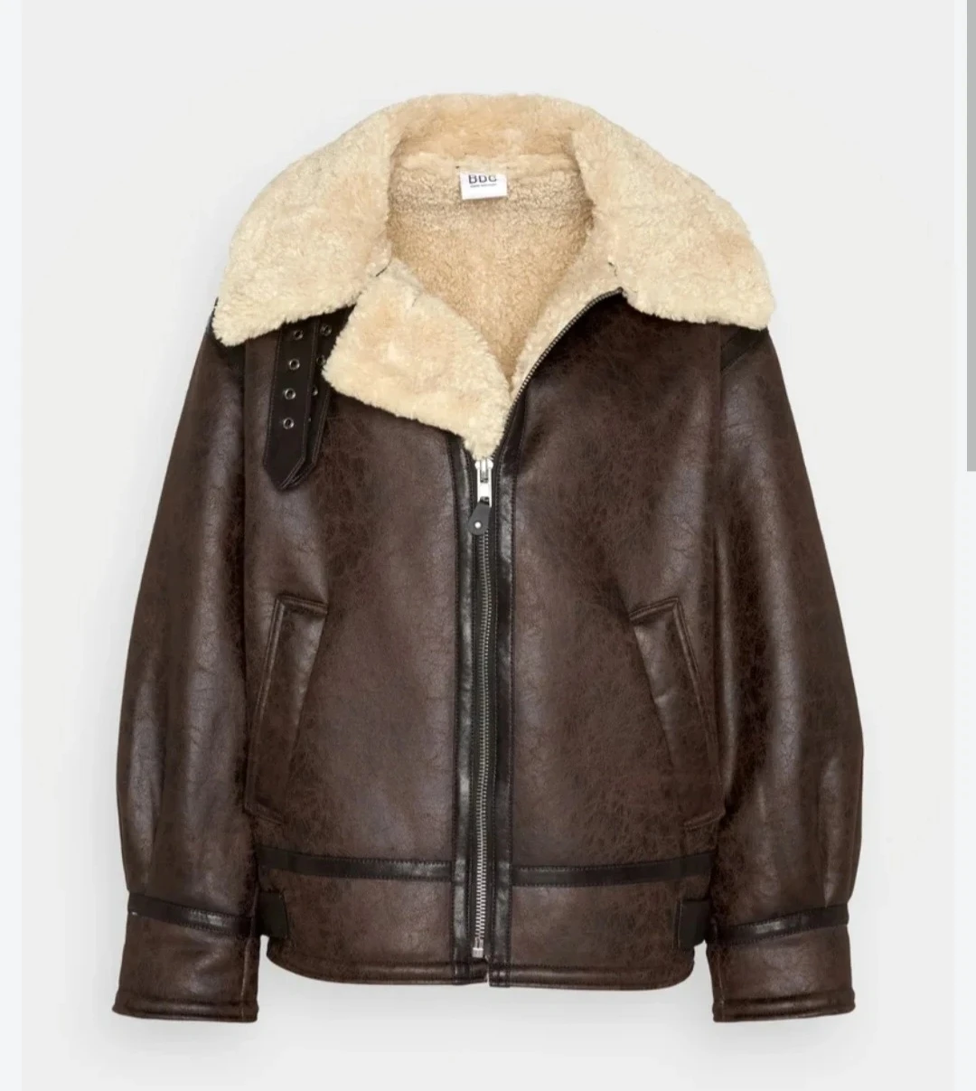 BDG Urban Outfitters Brown Faux Leather Shearling Aviator Coat