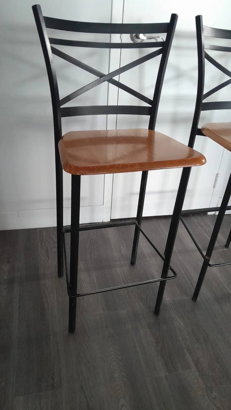 Black Metal & Wood Bar Stools (Set of 2) - photo 3