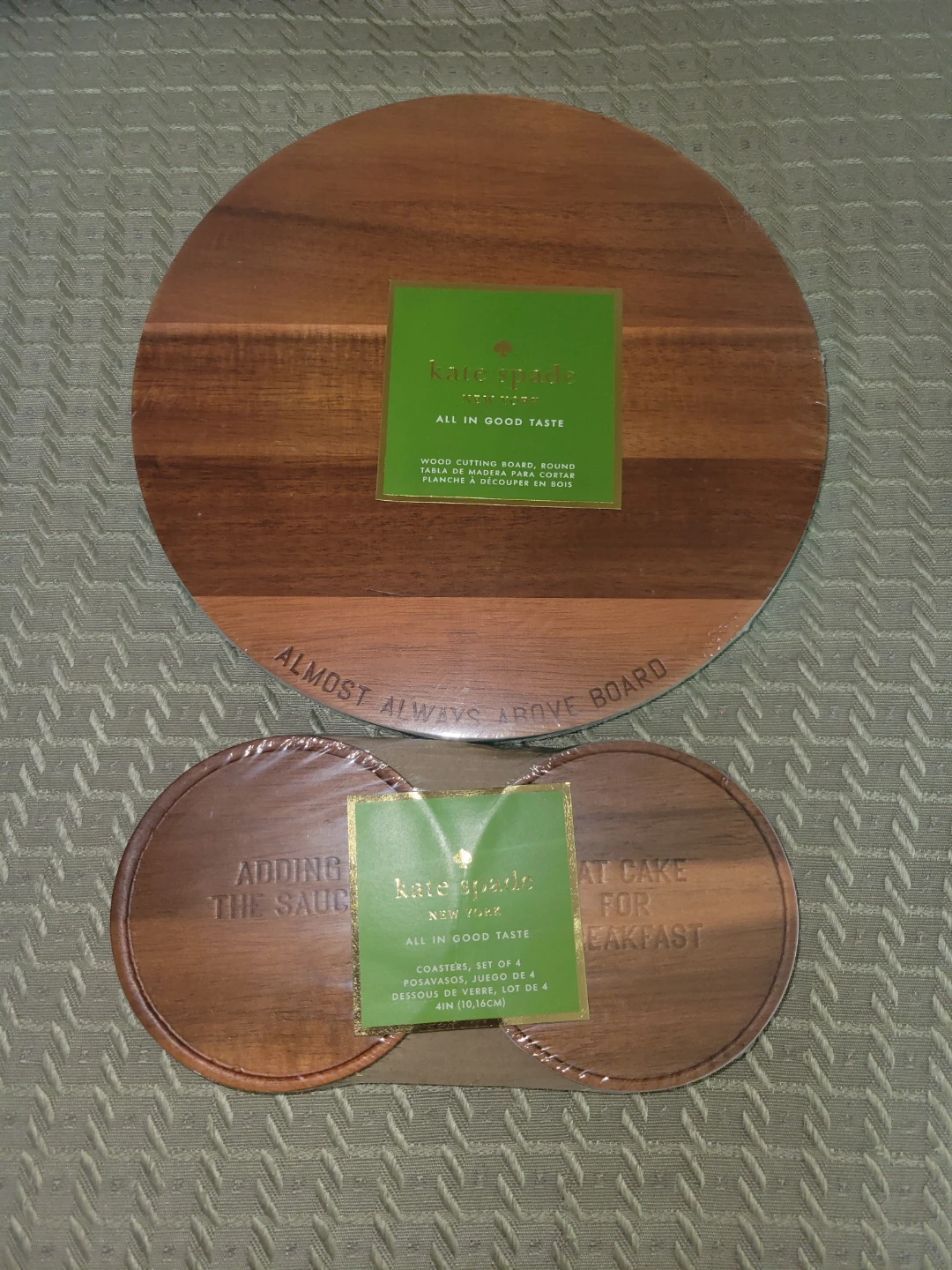 Kate Spade All In Good Taste Wood Cutting Board & Coasters Set