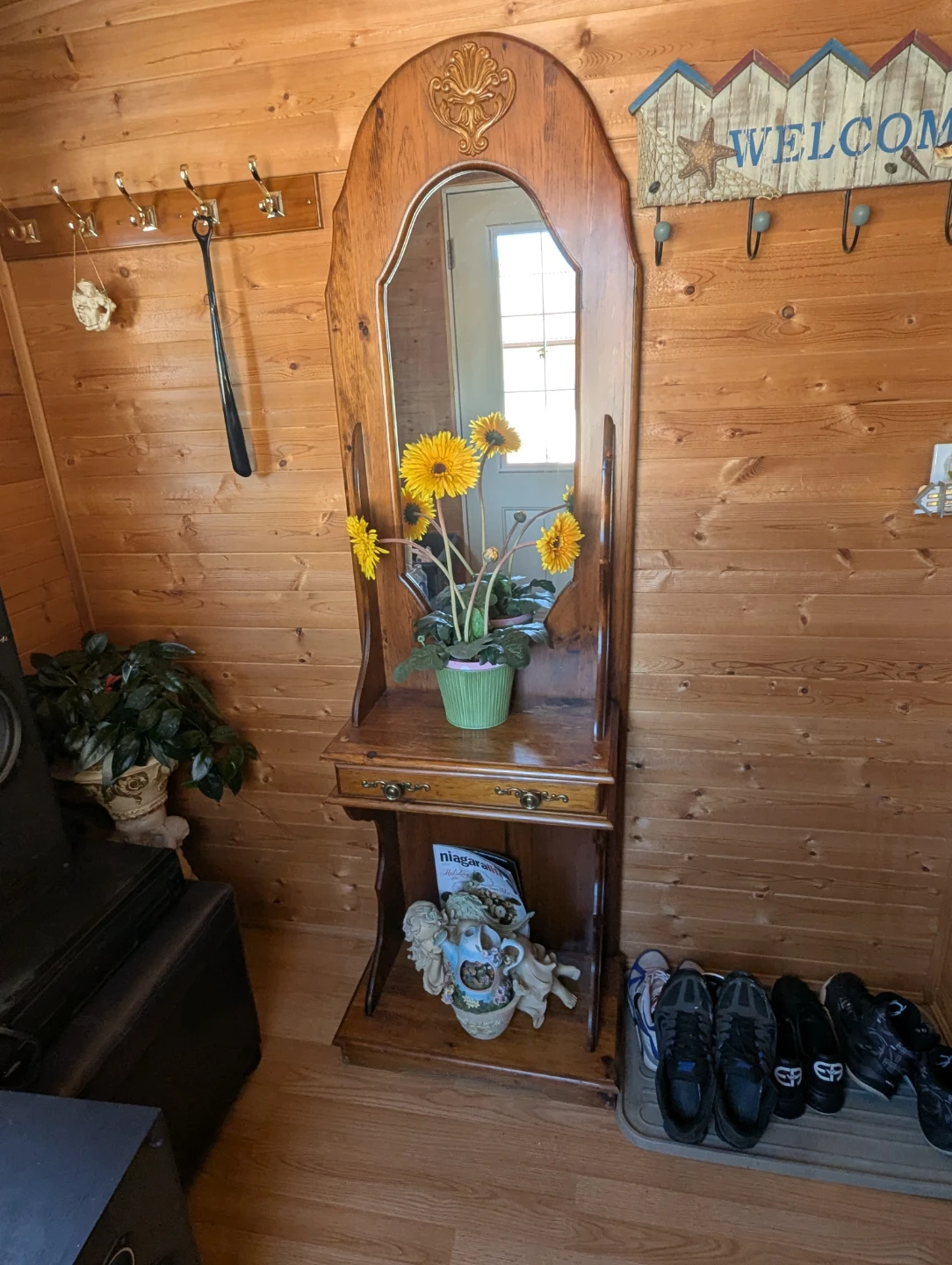 Wooden Hallway Mirror with Shelf