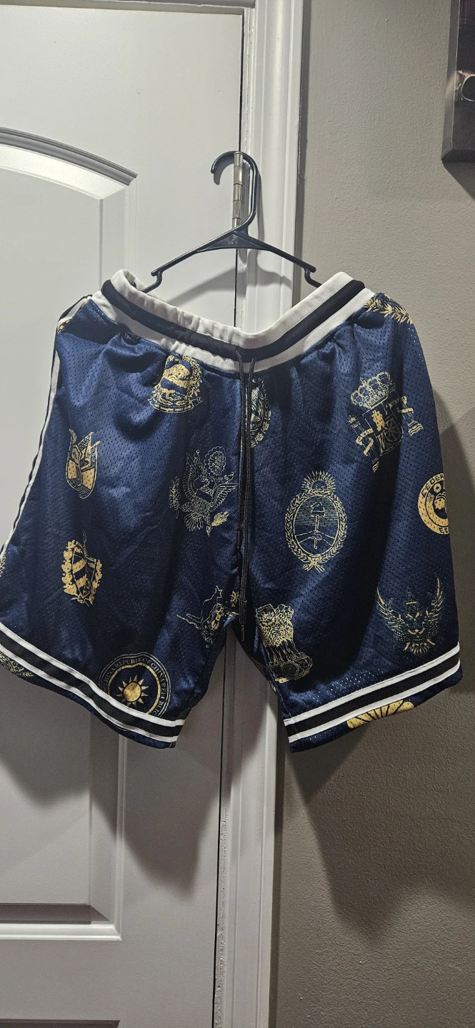 Blue Mesh Basketball Shorts with Gold Emblems - photo 2