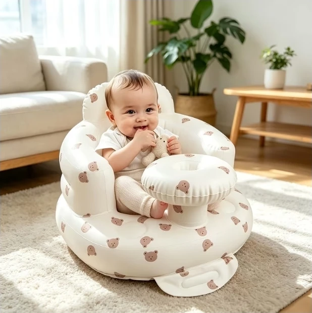 Inflatable Baby Seat with Bear Pattern