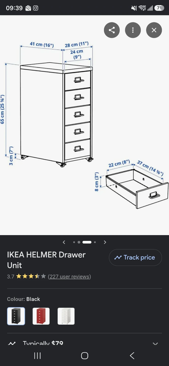 IKEA HELMER 6-drawer unit on casters, black - photo 3