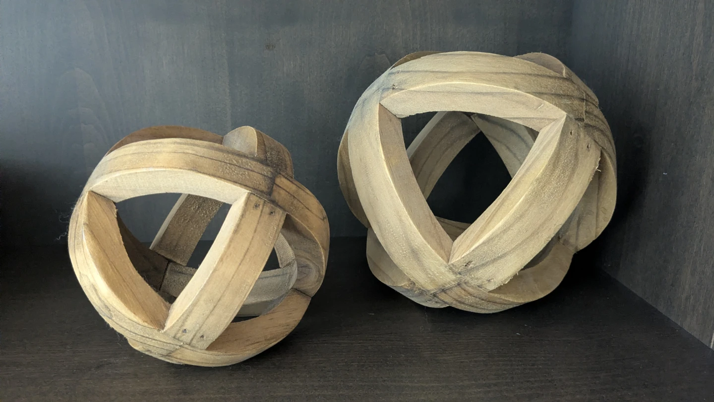 Set of 2 Wood Geometric Decorative Spheres