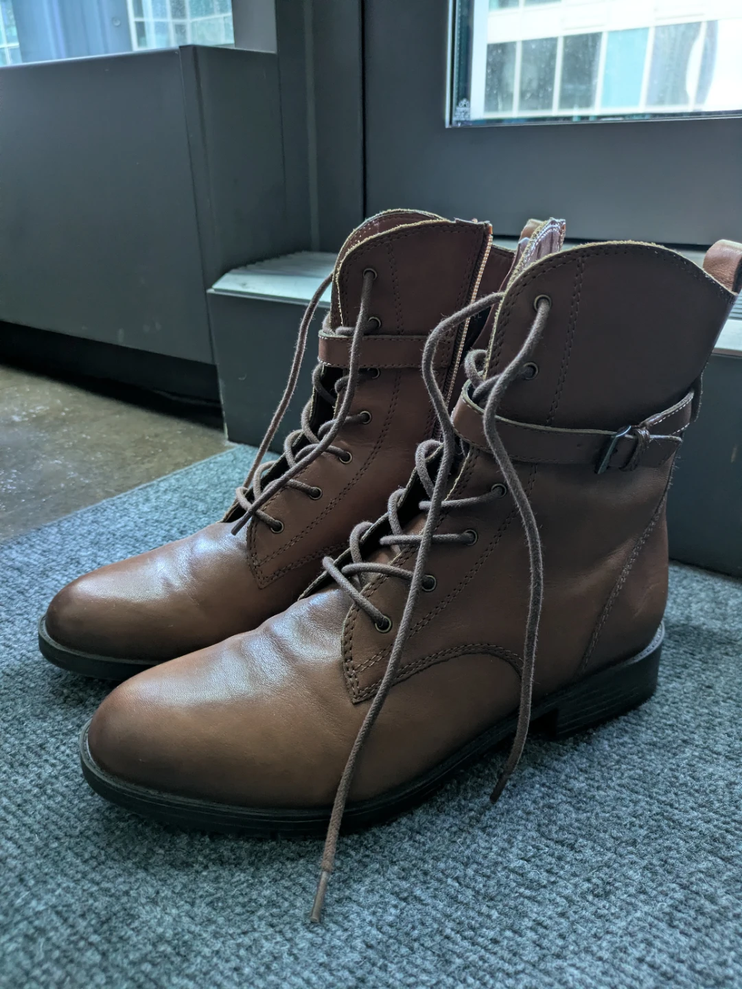 Naturalizer Sycamore Brown Leather Combat Ankle Boots 9 - photo 3